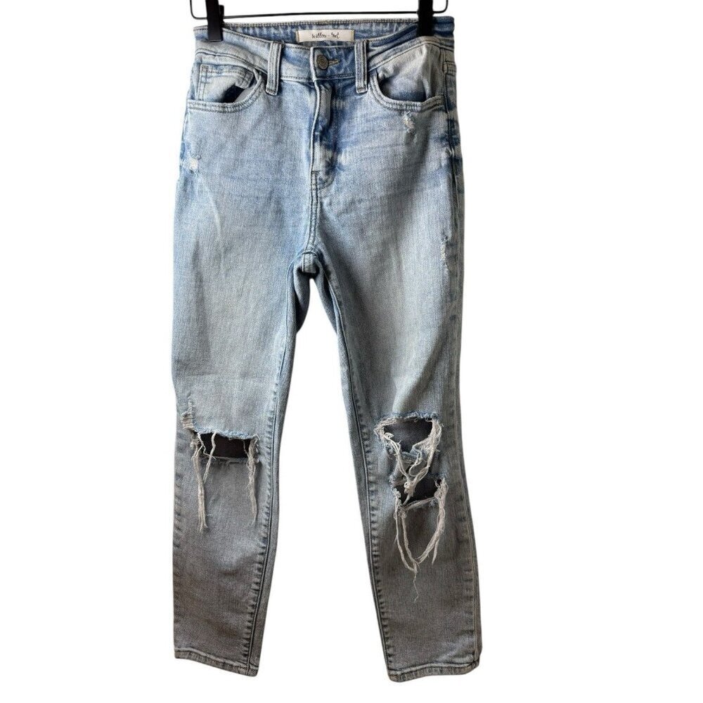 Willow & Root The Mom Fit Blue Distressed Womens Jeans Size 24 Demin High Rise